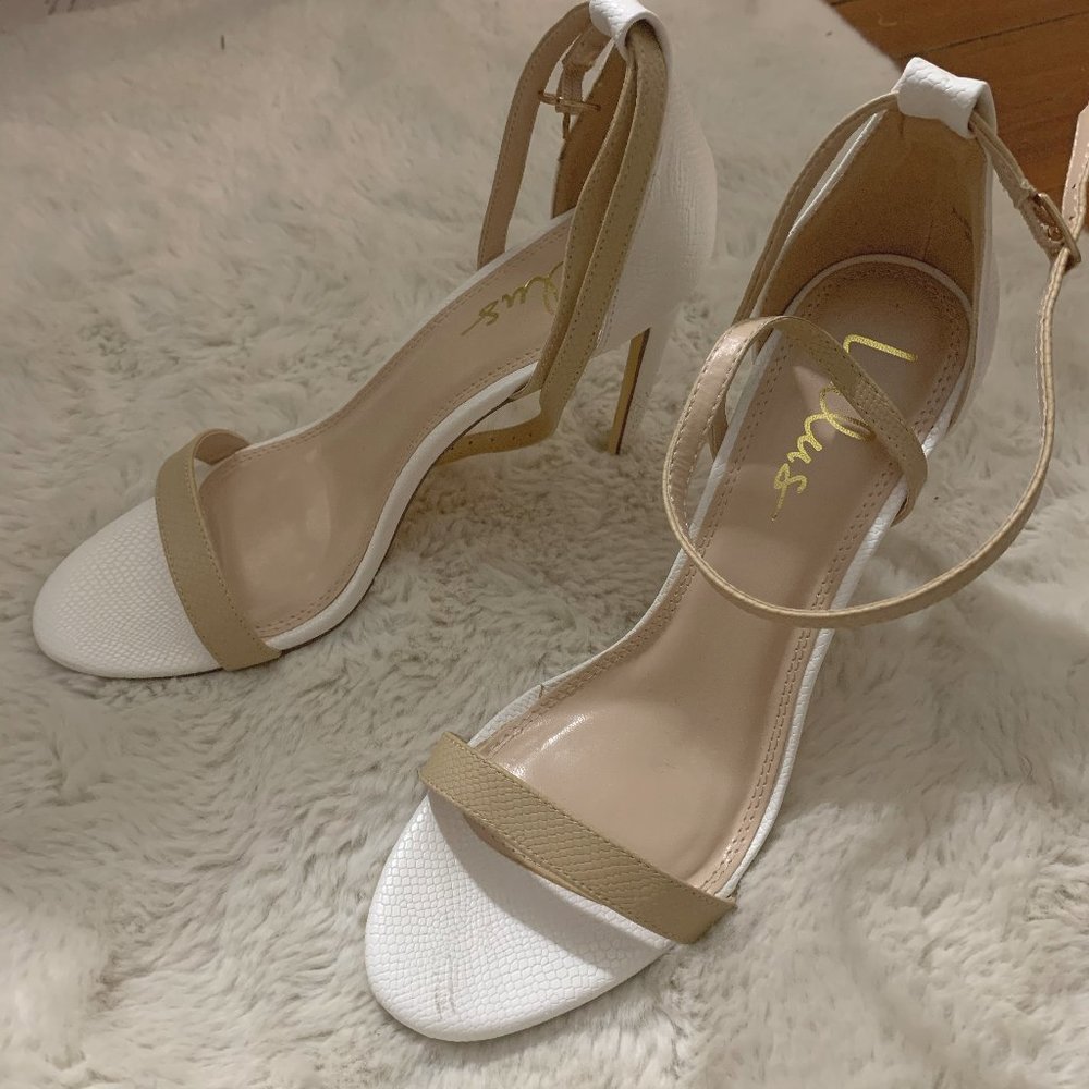 Lulus White/Nude Snakeskin Heels